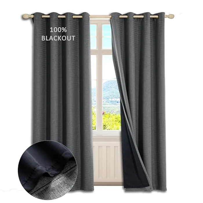 GRALI-DECOR 100% Blackout Lined Curtains with Zig Zag Texture, 2 Layer Soundproof Drapes Energy Smart Full Shading Living Room Window Treatment, W 52 x L 84 inches, Dark Grey, 1 Pair by GRALI-DECOR - Image 1