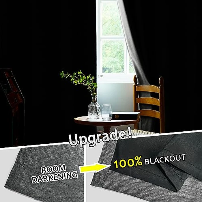 GRALI-DECOR 100% Blackout Lined Curtains with Zig Zag Texture, 2 Layer Soundproof Drapes Energy Smart Full Shading Living Room Window Treatment, W 52 x L 84 inches, Dark Grey, 1 Pair by GRALI-DECOR - Image 2