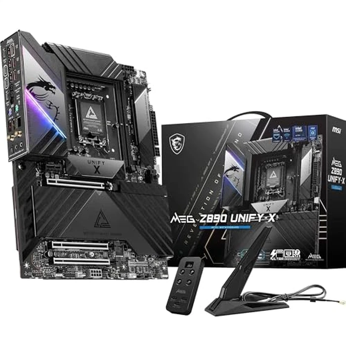 MSI MEG Z890 Unify-X Motherboard, ATX - Supports Intel Core Ultra Processors (Series 2), LGA 1851-110A SPS, DDR5 Memory (9600+ MT/s OC), PCIe 5.0 & 4.0 x16, M.2 Gen5, Thunderbolt 4, Wi-Fi 7, 5G LAN by MSI - Image 1