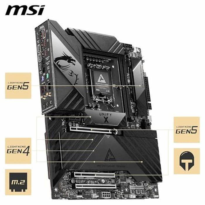 MSI MEG Z890 Unify-X Motherboard, ATX - Supports Intel Core Ultra Processors (Series 2), LGA 1851-110A SPS, DDR5 Memory (9600+ MT/s OC), PCIe 5.0 & 4.0 x16, M.2 Gen5, Thunderbolt 4, Wi-Fi 7, 5G LAN by MSI - Image 5