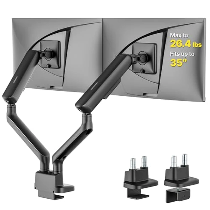 monTEK Dual Monitor Arm, Mechanical Spring Monitor Arm for 17-35" Screens, Adjustable Monitor Desk Mount Each Holds up to 26.4 lbs with C Clamp/Grommet Desk Mount, VESA 75/100mm, MA1011BK-D by monTEK - Used - Acceptable condition - CA$103.99