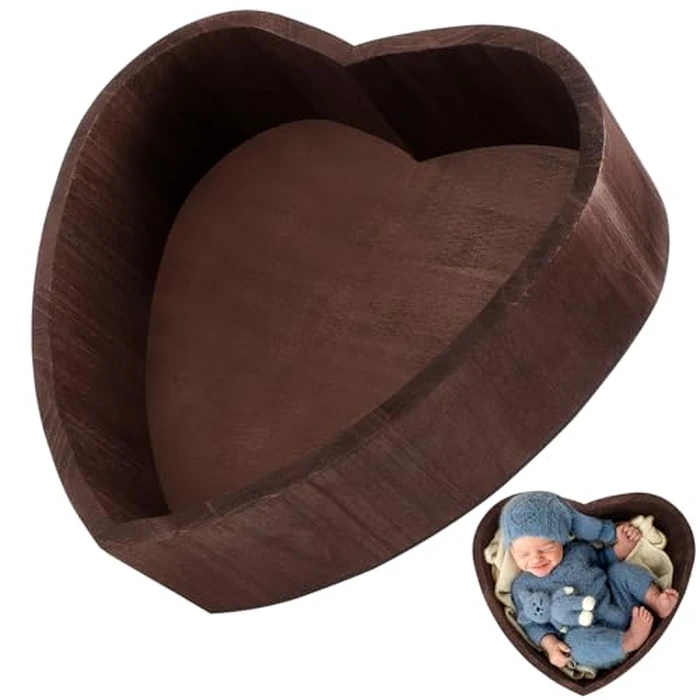 Abaodam Heart-Shaped Baby Photography Basket Wooden Posing Prop 17.12X15.74X4.84In Newborn Photo Studio Accessory by Abaodam - Image 1