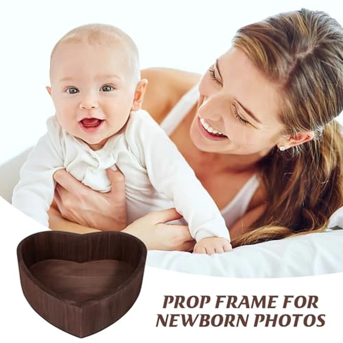 Abaodam Heart-Shaped Baby Photography Basket Wooden Posing Prop 17.12X15.74X4.84In Newborn Photo Studio Accessory by Abaodam - Image 4