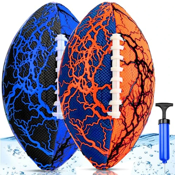 Jasonwell Pool Beach Water Football - 2Pack Strong Grip Waterproof Football for All-Weather Play Pool Toys Beach Games Outdoor Sports Toy Christmas Birthday Gifts for Kids Boys Teens Adults (ORN&BU) by Jasonwell - Used - Like New condition