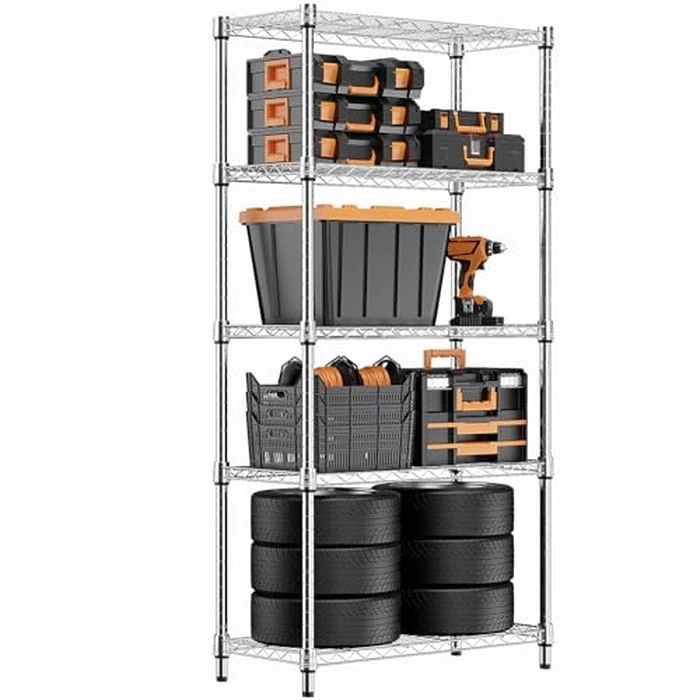 MZG 1250 lbs Steel Heavy Duty 5-Tier Utility Shelving Unit Steel Organizer Wire Rack for Home,Kitchen,Office,Chrome 35 D x 60 W x 158.7 H (cm) by M MZG - Used - Good condition