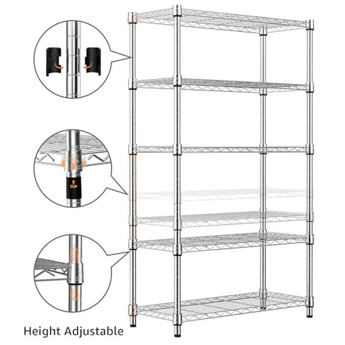 MZG 1250 lbs Steel Heavy Duty 5-Tier Utility Shelving Unit Steel Organizer Wire Rack for Home,Kitchen,Office,Chrome 35 D x 60 W x 158.7 H (cm) by M MZG - Image 4