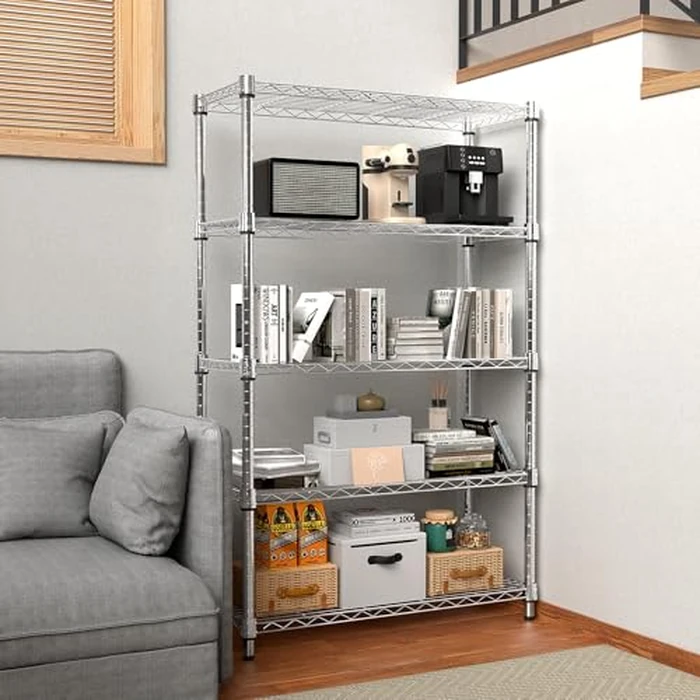 MZG 1250 lbs Steel Heavy Duty 5-Tier Utility Shelving Unit Steel Organizer Wire Rack for Home,Kitchen,Office,Chrome 35 D x 60 W x 158.7 H (cm) by M MZG - Image 6