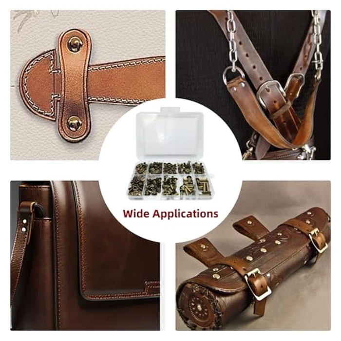 ASLLRISONY 110 Sets Bronze Chicago Screws Assorted Kit, 8 Sizes of Round Flat Head Leather Rivets Metal Screw, Used for Leather Crafts, Clothing, Shoes, Belts, Bags and Custom-Made Items by ASLLRISONY - Image 5