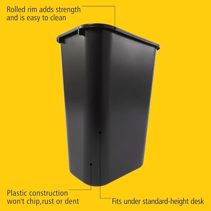 Rubbermaid Commercial Wastebasket Trash Container, 41QT/10.25 GAL, Plastic, Black, Stackable Trash Can for Bedroom/Bathroom/Office, Fits Under Desk/Sink/Cabinet by Rubbermaid Commercial Products - Image 3