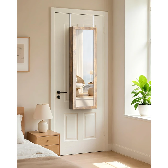Nicetree 6 LEDs Mirror Jewelry Cabinet with 3 Improvements, 4.2" D Door/Wall Mounted Jewelry Armoire with Full Length Mirror, Larger Capacity, Rustic Brown by Nicetree - Image 6