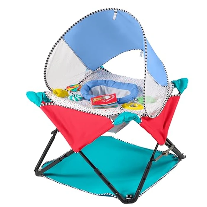Bright Starts, Pop 'N Jump Portable Baby Activity Center, Indoor Outdoor Use, Lightweight, Carrying Bag, Canopy, 6-12 Months (Animals) by Bright Starts - Image 1