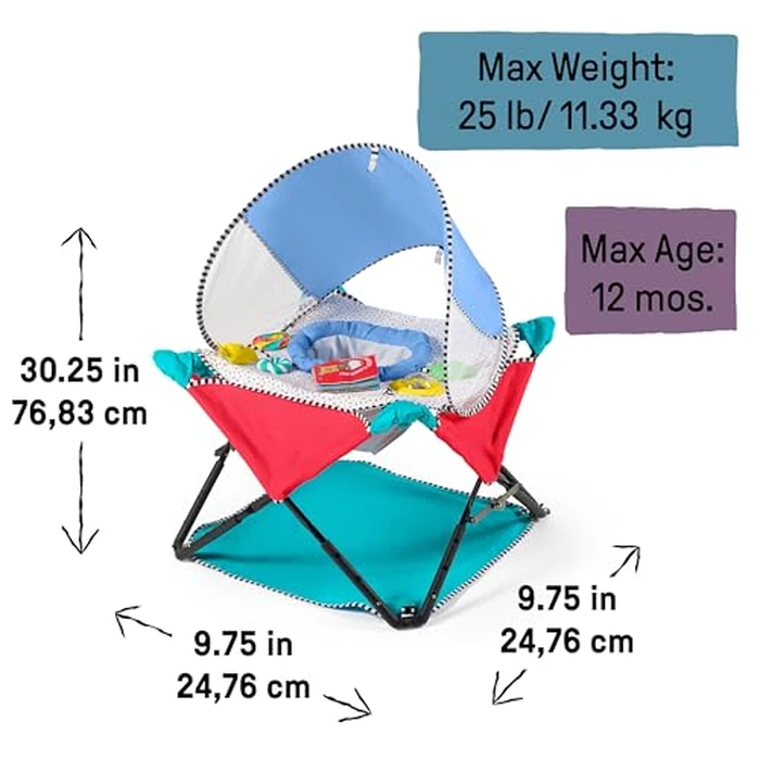 Bright Starts, Pop 'N Jump Portable Baby Activity Center, Indoor Outdoor Use, Lightweight, Carrying Bag, Canopy, 6-12 Months (Animals) by Bright Starts - Image 3