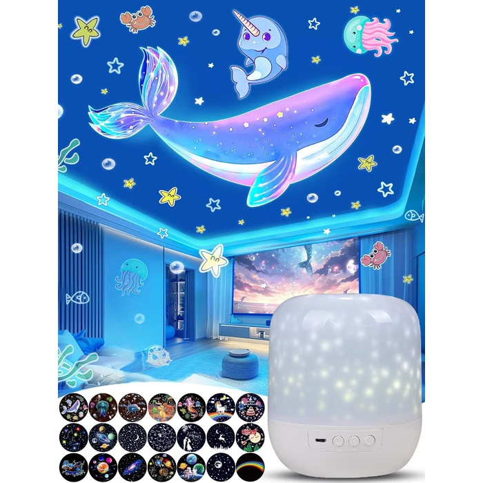 21 Sets of Films, Kids Night Lights for Bedroom, Ceiling, Light Projector for Nursery, Star Galaxy Light Projector with 360 degrees Rotation Dimmable for Kids Baby Girls, Birthday, Christmas, Room Decor by Eigther - Image 1