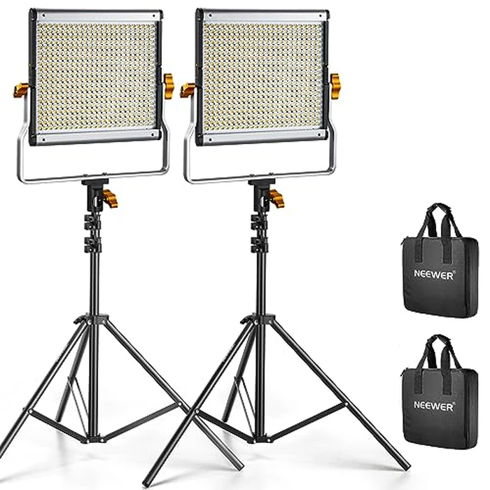 Neewer 2 Packs Dimmable Bi Color 480 LED Video Light Kit, 3200~5600K CRI 96+ LED Panel with U Bracket, 75 inches Tripod Light Stand for YouTube Recording Studio Photography Streaming Key Lighting by NEEWER - Used - Good condition - CA$169.15