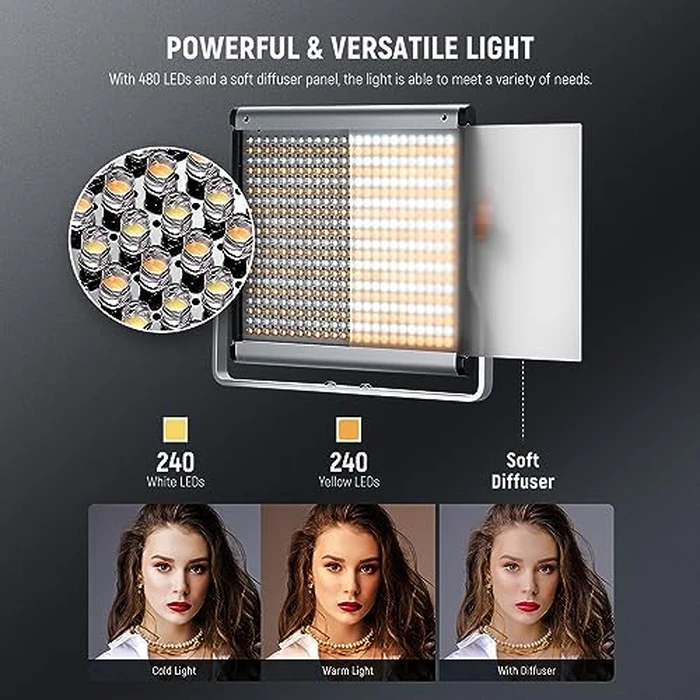 Neewer 2 Packs Dimmable Bi Color 480 LED Video Light Kit, 3200~5600K CRI 96+ LED Panel with U Bracket, 75 inches Tripod Light Stand for YouTube Recording Studio Photography Streaming Key Lighting by NEEWER - Image 3