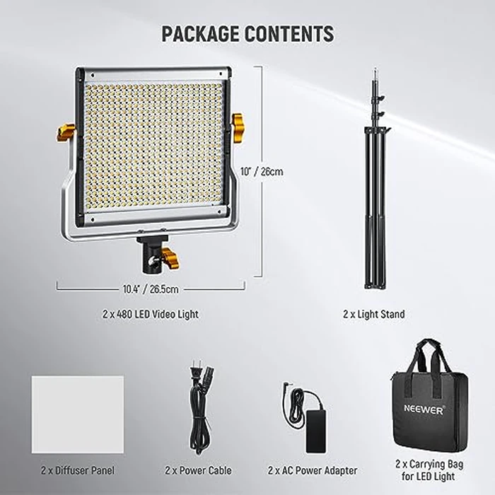 Neewer 2 Packs Dimmable Bi Color 480 LED Video Light Kit, 3200~5600K CRI 96+ LED Panel with U Bracket, 75 inches Tripod Light Stand for YouTube Recording Studio Photography Streaming Key Lighting by NEEWER - Image 7