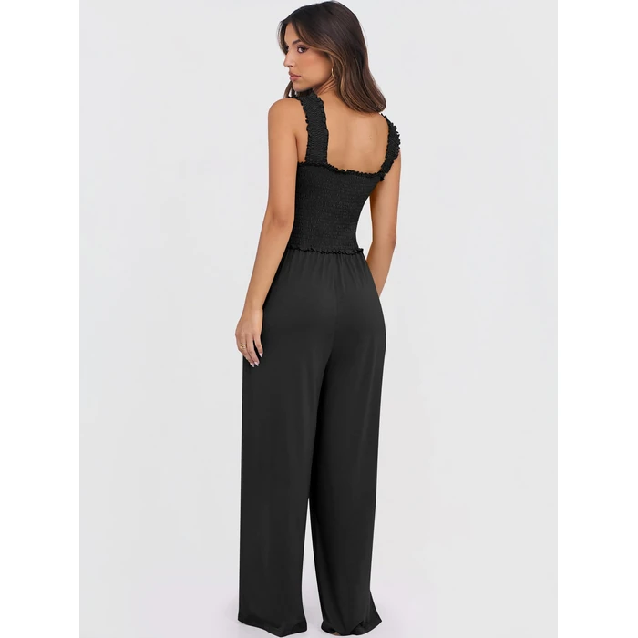 ANRABESS Jumpsuits for Women Dressy Casual Smocked Sleeveless Wide Leg Longe Rompers One Piece 2026 Summer Vacation Outfits Black L by ANRABESS - Image 10