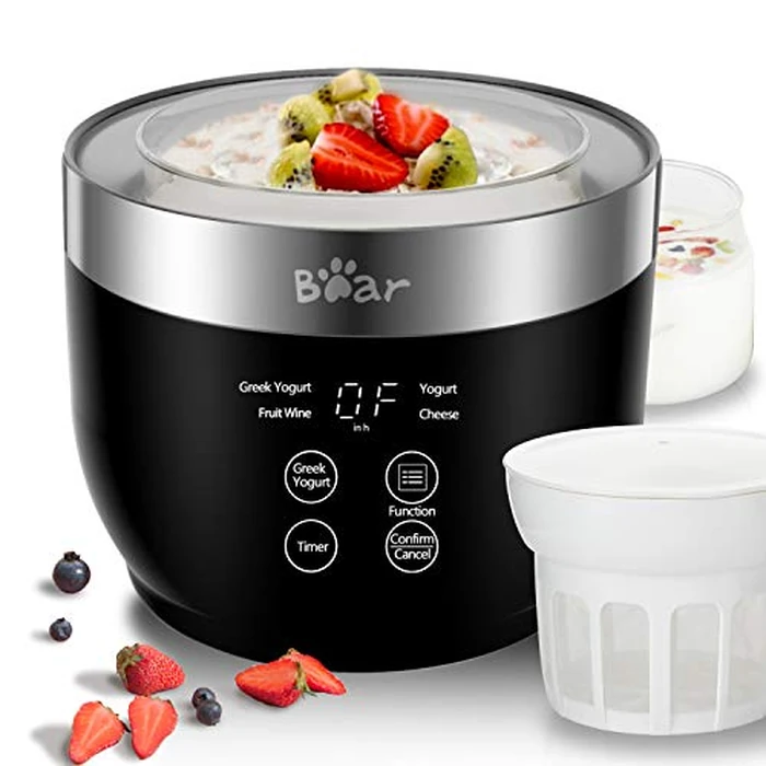 Bear Yogurt Maker, Greek Yogurt Maker Machine with Strainer and Timer Control, Stainless Steel Inner Pot, Automatic Digital with 2 Glass Jars 1 Quart for Home Organic Yogurt, Cheese, Fruit Wine by Bar - Used - Like New condition - CA$108.28