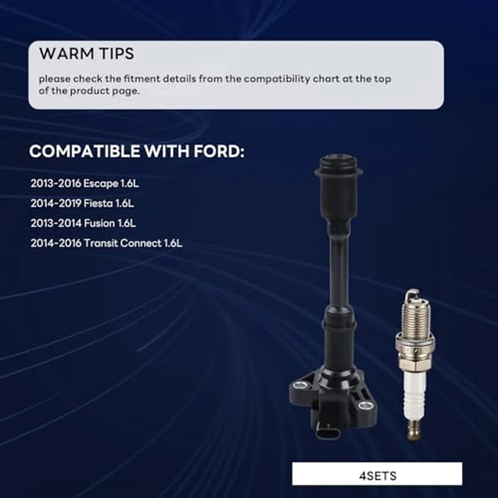 Ignition Coil Pack UF674 and Iridium Spark Plugs (Set of 4) Compatible with Ford 2013 2014 2015 2016 Escape Fiesta Fusion Transit Connect 1.6L L4, For GN10644 BM5Z-12029-B by GAGOLCAR - Image 6