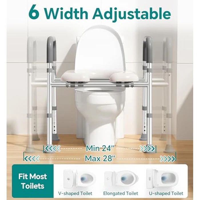 Soundfuse Toilet Seat Risers for Seniors, Raised Toilet Seat with Handles, Adjustable Height & Width, Cozy Padded 400lb Elevated Toilet Seat, Fit Any Toilet by soundfuse - Image 2