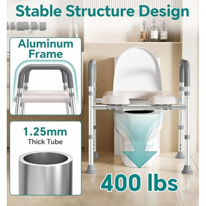 Soundfuse Toilet Seat Risers for Seniors, Raised Toilet Seat with Handles, Adjustable Height & Width, Cozy Padded 400lb Elevated Toilet Seat, Fit Any Toilet by soundfuse - Image 4