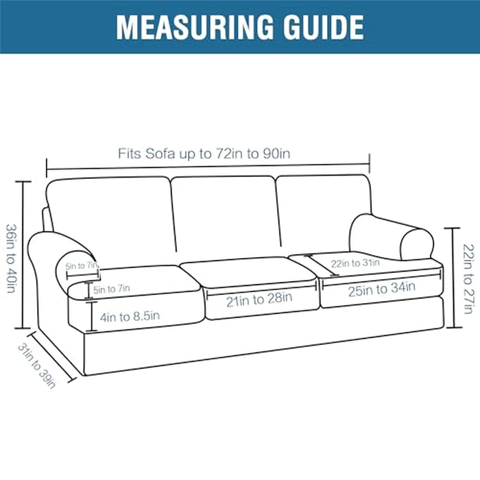 H.VERSAILTEX Sofa Cover 4 Piece T Cushion Sofa Slipcovers Thick Velvet Couch Cover Stretch T Cushion Sofa Covers for 3 Cushion Couch with 3 Individual T Cushion Covers Washable, Oatmeal by H.VERSAILTEX - Image 2