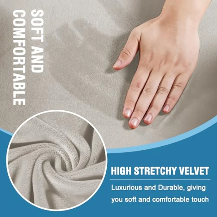 H.VERSAILTEX Sofa Cover 4 Piece T Cushion Sofa Slipcovers Thick Velvet Couch Cover Stretch T Cushion Sofa Covers for 3 Cushion Couch with 3 Individual T Cushion Covers Washable, Oatmeal by H.VERSAILTEX - Image 3
