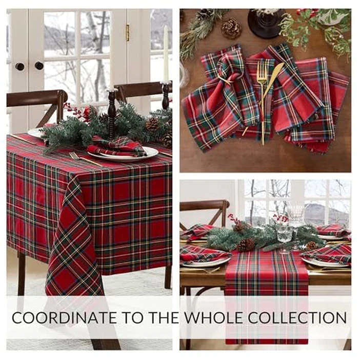 Elrene Home Fashions Stowe Tartan Holiday Plaid Christmas/Winter Cotton Rectangle Tablecloth, 52"x70", Red by Elrene - Image 4