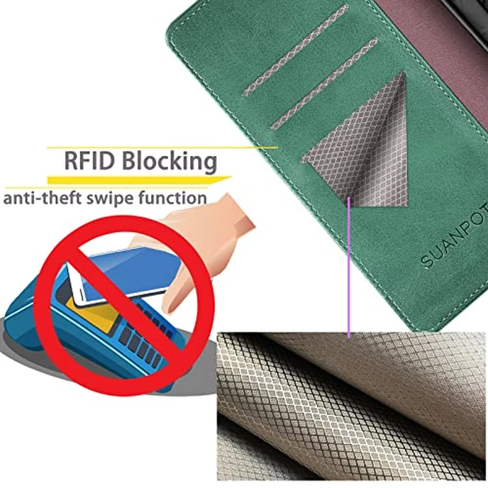 SUANPOT for Google Pixel 7 Pro 5G Wallet case with RFID Blocking Credit Card Holder,Flip Book PU Leather Protective Cover Women Men for Pixel 7 Pro Phone case Sea Green by SUANPOT - Image 3