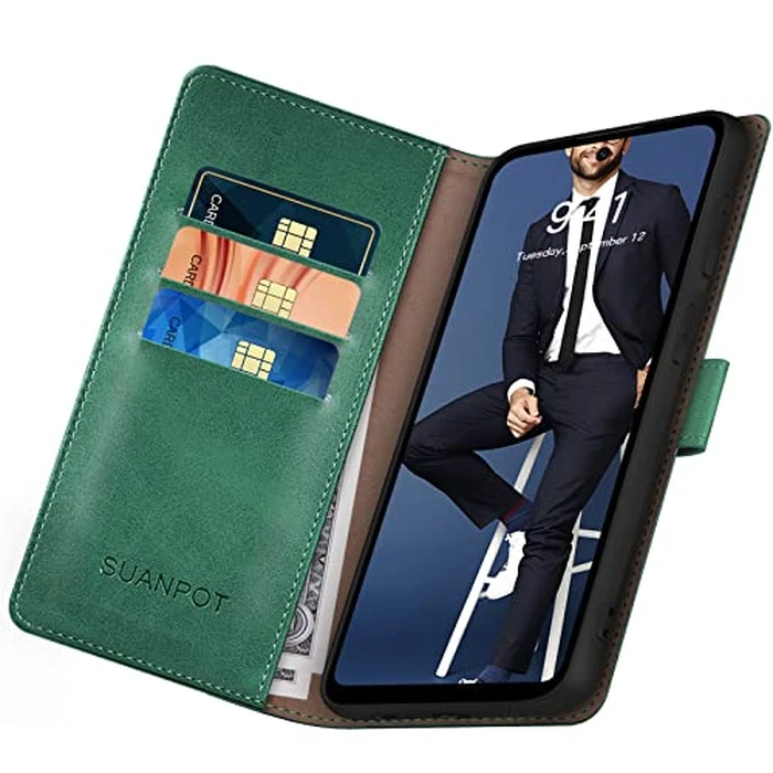 SUANPOT for Google Pixel 7 Pro 5G Wallet case with RFID Blocking Credit Card Holder,Flip Book PU Leather Protective Cover Women Men for Pixel 7 Pro Phone case Sea Green by SUANPOT - Image 4