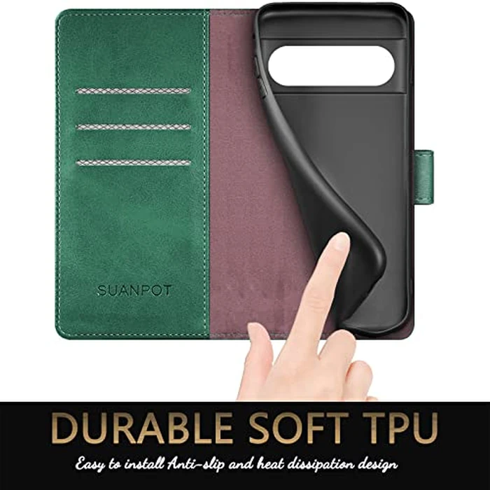 SUANPOT for Google Pixel 7 Pro 5G Wallet case with RFID Blocking Credit Card Holder,Flip Book PU Leather Protective Cover Women Men for Pixel 7 Pro Phone case Sea Green by SUANPOT - Image 5