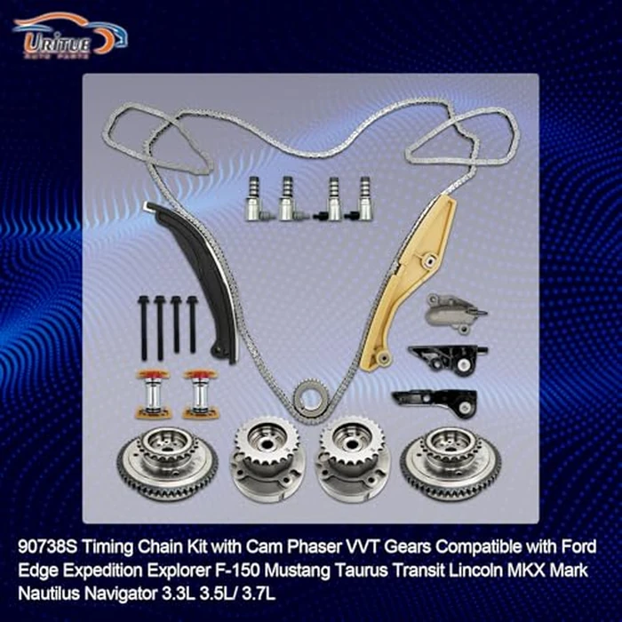 Uritue 90738S Timing Chain Kit with VVT Cam Phaser & 4pcs Solenoid Compatible with Ford Explorer Edge Taurus Expedition F-150 Mustang Transit Lincoln MKX Mark Nautilus Navigator 3.3L/3.5L/ 3.7L by Uritue - Image 2