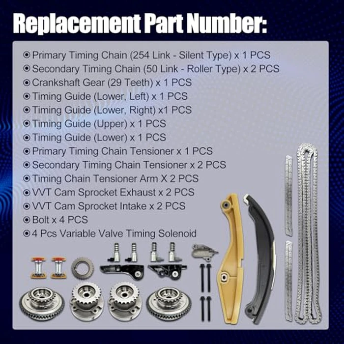 Uritue 90738S Timing Chain Kit with VVT Cam Phaser & 4pcs Solenoid Compatible with Ford Explorer Edge Taurus Expedition F-150 Mustang Transit Lincoln MKX Mark Nautilus Navigator 3.3L/3.5L/ 3.7L by Uritue - Image 6