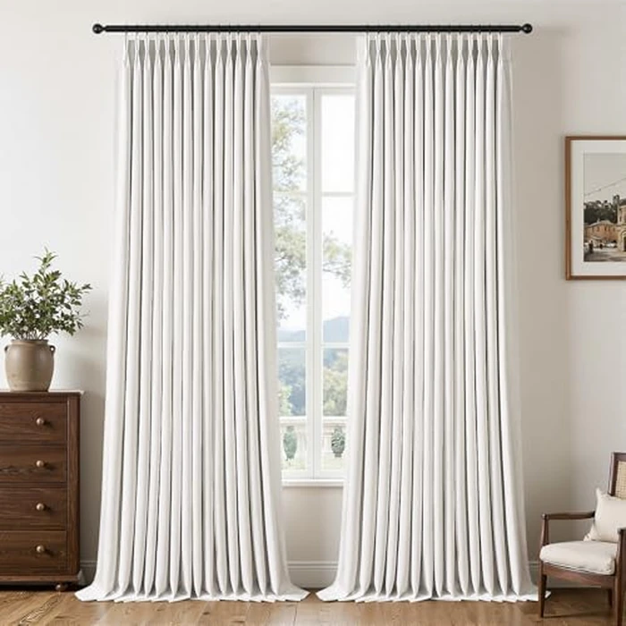 Topfinel 96 Inch Long Pinch Pleated Blackout Curtains for Bedroom Livingroom, Natural Beige Linen Blend 100% Room Darkening Sliding Door Curtains, Cozy Modern Privacy Protection Curtains,40" W*96" L by Topfinel - Image 1