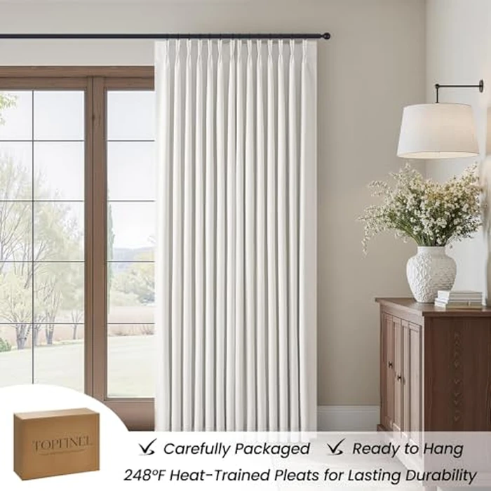 Topfinel 96 Inch Long Pinch Pleated Blackout Curtains for Bedroom Livingroom, Natural Beige Linen Blend 100% Room Darkening Sliding Door Curtains, Cozy Modern Privacy Protection Curtains,40" W*96" L by Topfinel - Image 7