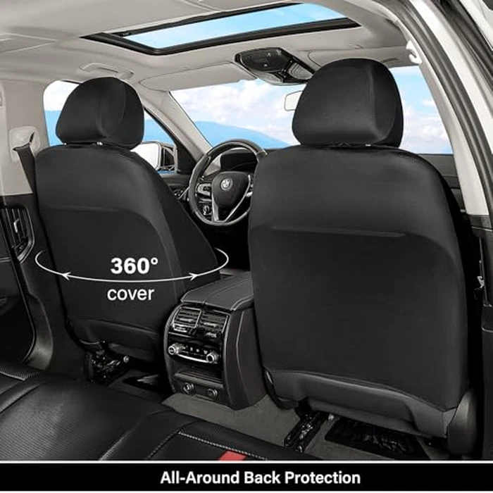 Coverado Leather Car Seat Covers Full Set & Carbon Fiber, Waterproof and Durable All Weather Protector, Universal Fit for SUV, Pickup Truck, Sedan, Automotive Vehicle Interior, Black&Red by Coverado - Image 3