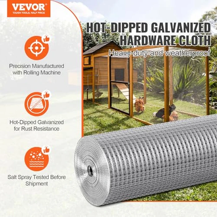 VEVOR Hardware Cloth, 1/2 inch 24in x 50 ft 19 Gauge, Hot Dipped Galvanized Wire Mesh Roll, Chicken Wire Fencing, Wire Mesh for Rabbit Cages, Garden, Small Rodents by VEVOR - Image 2