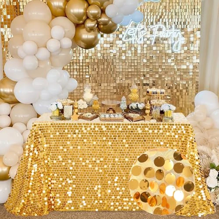 B-COOL Gold Sequin Tablecloth 50 x 102 Inch Payette Glitter Rectangle Table Cloth for Parties Wedding Birthday Halloween Fall Party Decoration by B-COOL - Used - Very Good condition - CA$39.93