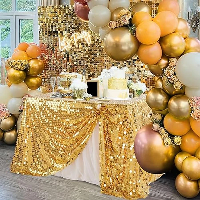 B-COOL Gold Sequin Tablecloth 50 x 102 Inch Payette Glitter Rectangle Table Cloth for Parties Wedding Birthday Halloween Fall Party Decoration by B-COOL - Image 2