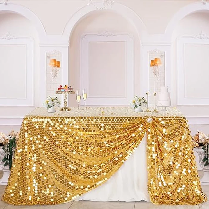 B-COOL Gold Sequin Tablecloth 50 x 102 Inch Payette Glitter Rectangle Table Cloth for Parties Wedding Birthday Halloween Fall Party Decoration by B-COOL - Image 4