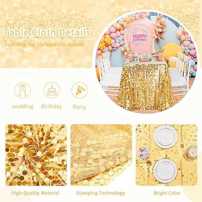 B-COOL Gold Sequin Tablecloth 50 x 102 Inch Payette Glitter Rectangle Table Cloth for Parties Wedding Birthday Halloween Fall Party Decoration by B-COOL - Image 5