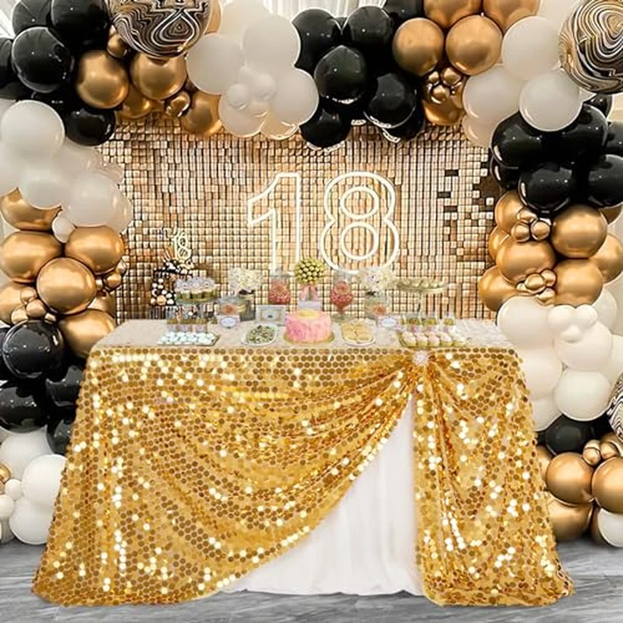 B-COOL Gold Sequin Tablecloth 50 x 102 Inch Payette Glitter Rectangle Table Cloth for Parties Wedding Birthday Halloween Fall Party Decoration by B-COOL - Image 6