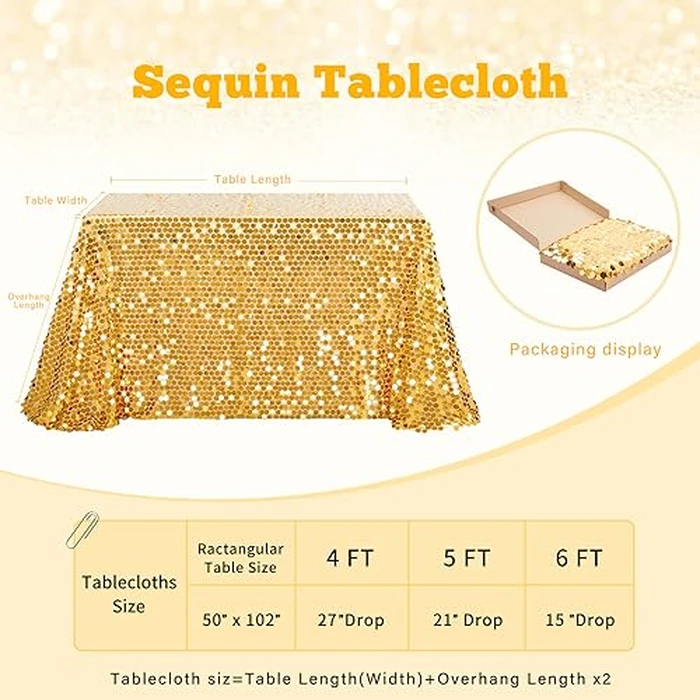B-COOL Gold Sequin Tablecloth 50 x 102 Inch Payette Glitter Rectangle Table Cloth for Parties Wedding Birthday Halloween Fall Party Decoration by B-COOL - Image 7
