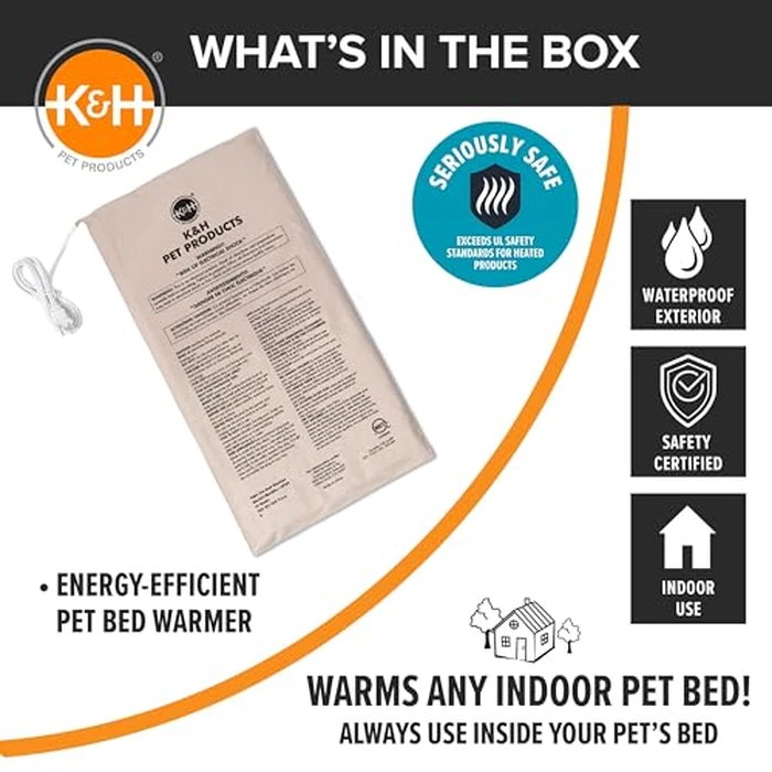 K&H Pet Products Pet Bed Warmer, Turn Any Pet Bed Into a Heated Cat or Dog Bed, Waterproof Indoor Heated Warming Pad Insert, Automatic Temperature, Safety Listed - Large 23.75 X 11in Tan by K&H Pet Products - Image 8