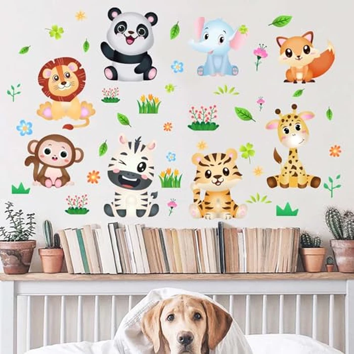 Amimagen Jungle Baby Animals Wall Decals - Monkey Elephant Giraffe Lion Tiger Fox Zebra Panda Wall Stickers - Nursery Kids Girls Boys Room Daycare Playroom Classroom Wall Decor by Amimagen - Image 2