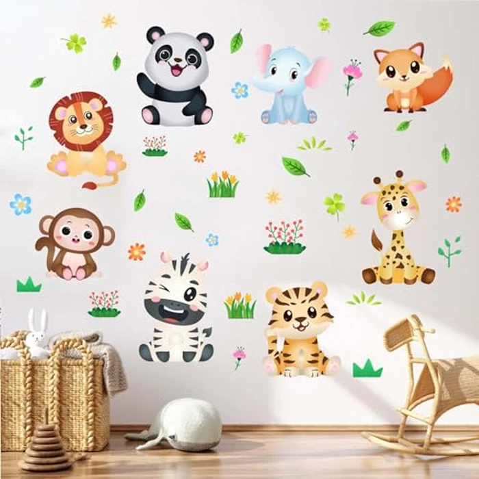 Amimagen Jungle Baby Animals Wall Decals - Monkey Elephant Giraffe Lion Tiger Fox Zebra Panda Wall Stickers - Nursery Kids Girls Boys Room Daycare Playroom Classroom Wall Decor by Amimagen - Image 3