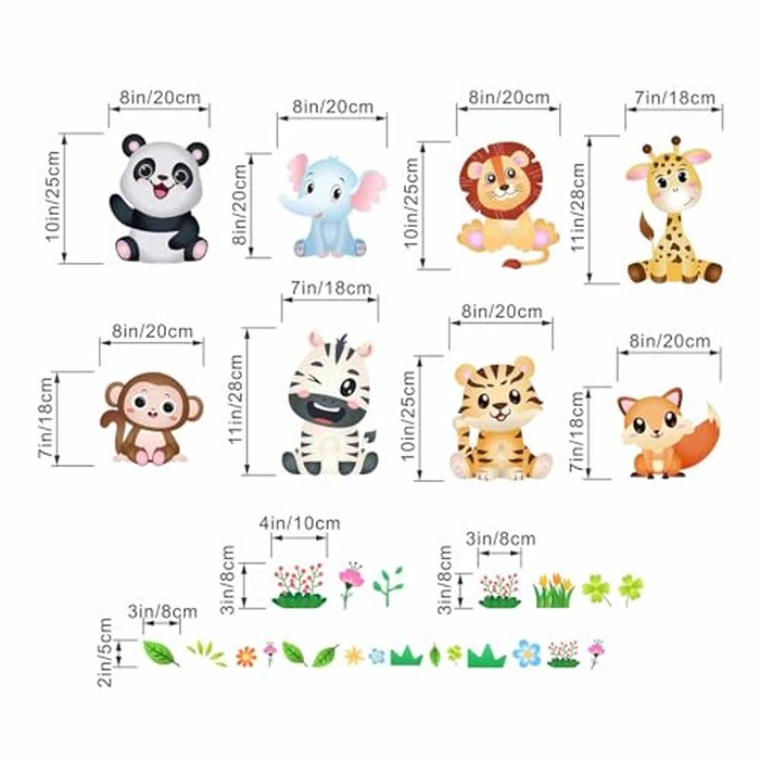 Amimagen Jungle Baby Animals Wall Decals - Monkey Elephant Giraffe Lion Tiger Fox Zebra Panda Wall Stickers - Nursery Kids Girls Boys Room Daycare Playroom Classroom Wall Decor by Amimagen - Image 4