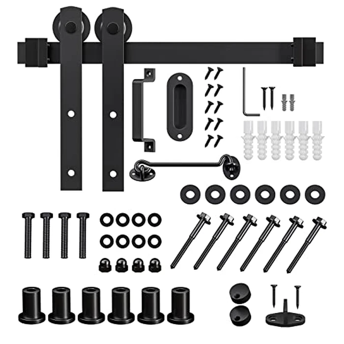 Signstek 6FT Sliding Barn Door Hardware Kit Heavy Duty with Door Hook and 2 Handles - Easy to Install -Smoothly and Quietly - Fit 1 3/8-1 3/4" Thickness -Black (I Shape Hanger) by Signstek - Image 6