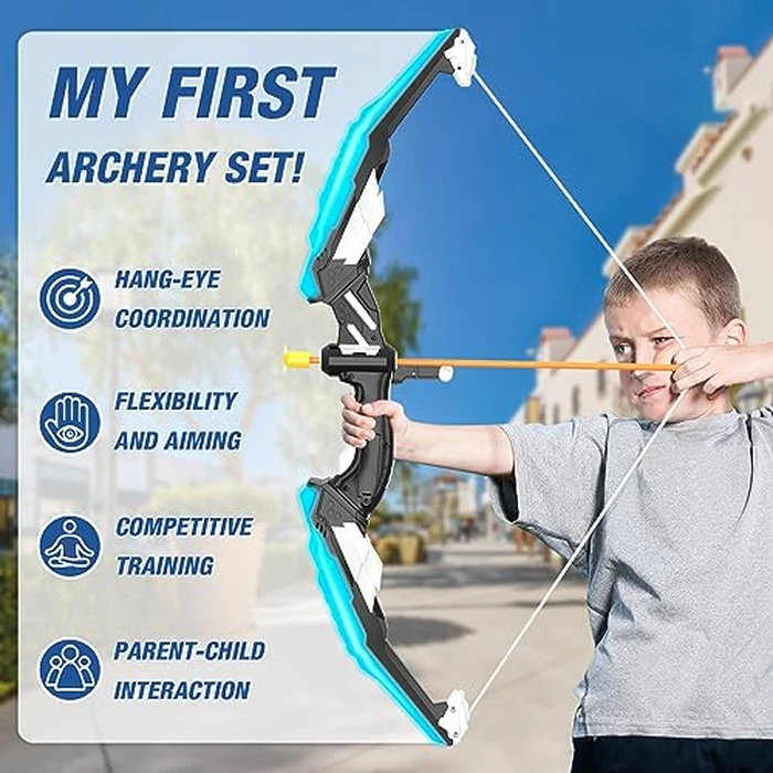 HYES 2 Pack Bow and Arrow for Kids, LED Light Up Archery Set with 24 Suction Cup Arrows, 1 Standing Target, 6 Score Targets & 2 Quiver, Indoor Outdoor Sport Gifts for Boys Girls Ages 4-8 by HYES - Image 5