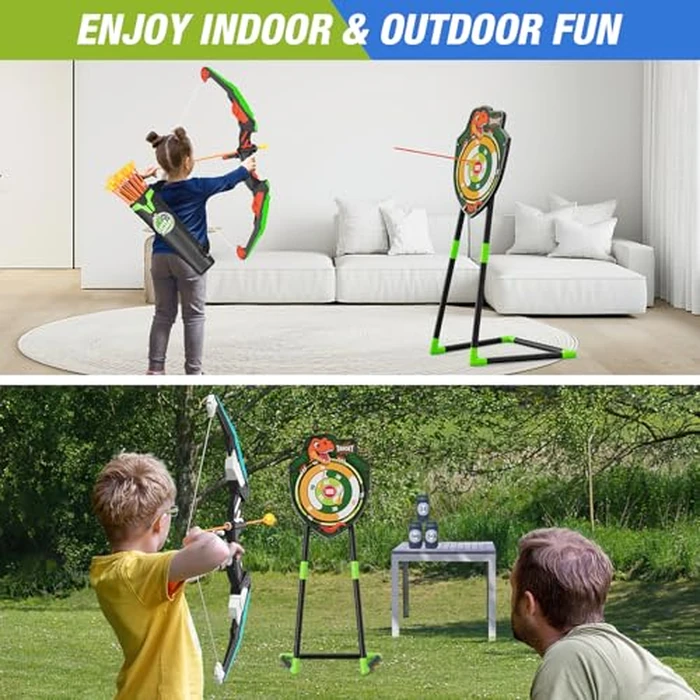 HYES 2 Pack Bow and Arrow for Kids, LED Light Up Archery Set with 24 Suction Cup Arrows, 1 Standing Target, 6 Score Targets & 2 Quiver, Indoor Outdoor Sport Gifts for Boys Girls Ages 4-8 by HYES - Image 7